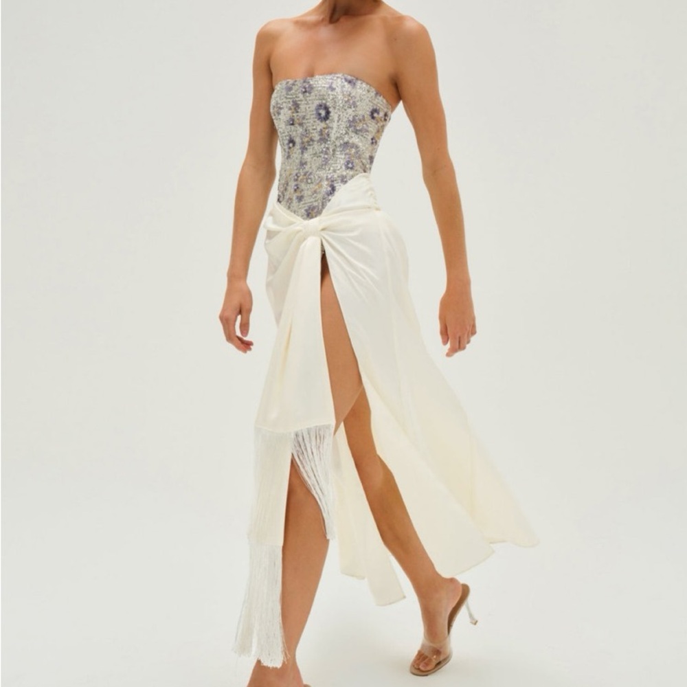 NWT For Love And Lemons Strapless Floral and Cream Dress